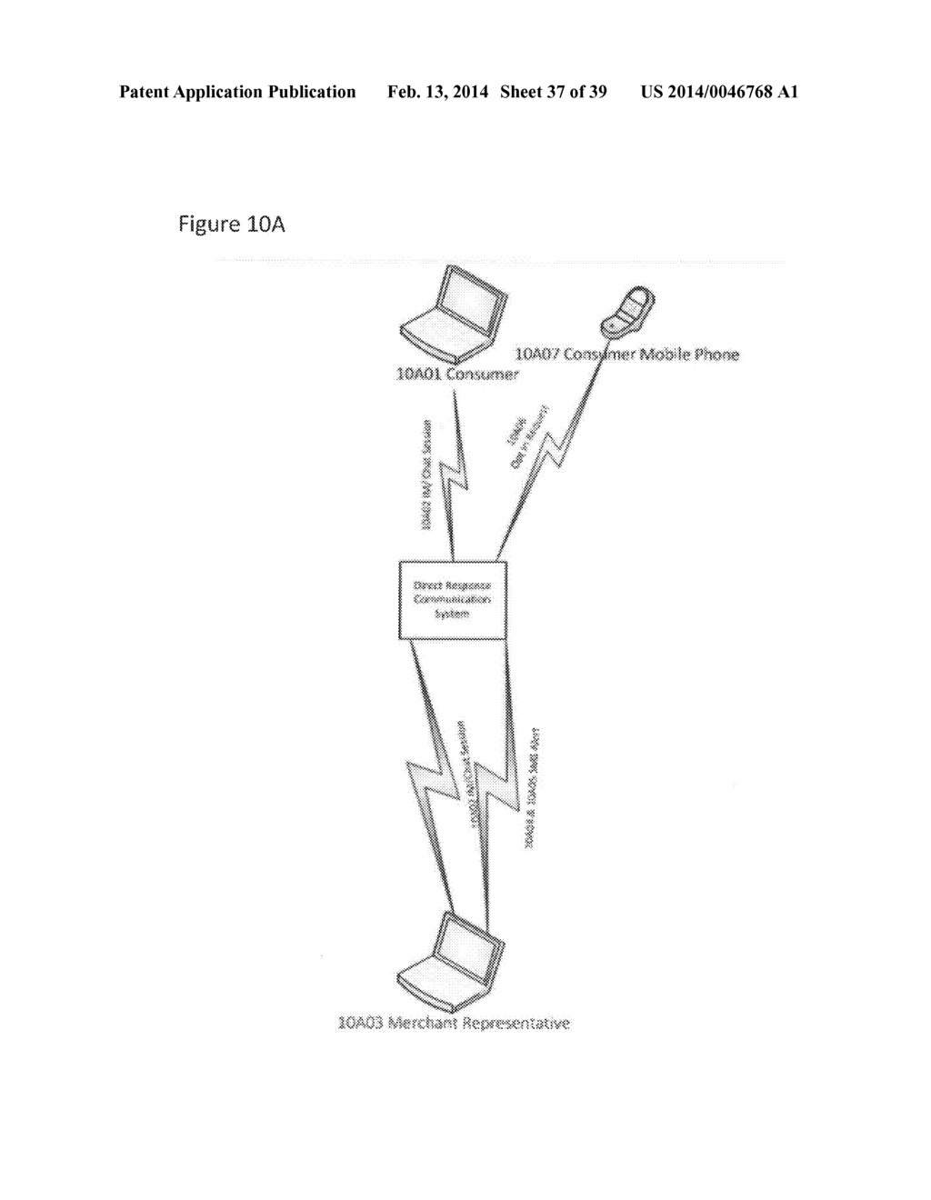 SYSTEM AND METHOD FOR INITIATING A TEXT MESSAGE COMMUNICATION SESSION     BETWEEN A MERCHANT AND A CONSUMER - diagram, schematic, and image 38