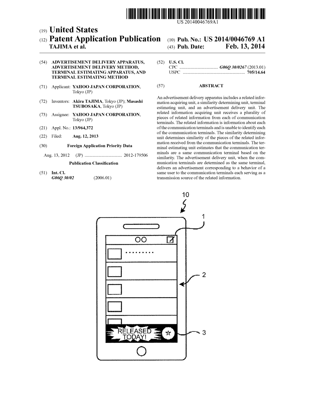 ADVERTISEMENT DELIVERY APPARATUS, ADVERTISEMENT DELIVERY METHOD, TERMINAL     ESTIMATING APPARATUS, AND TERMINAL ESTIMATING METHOD - diagram, schematic, and image 01