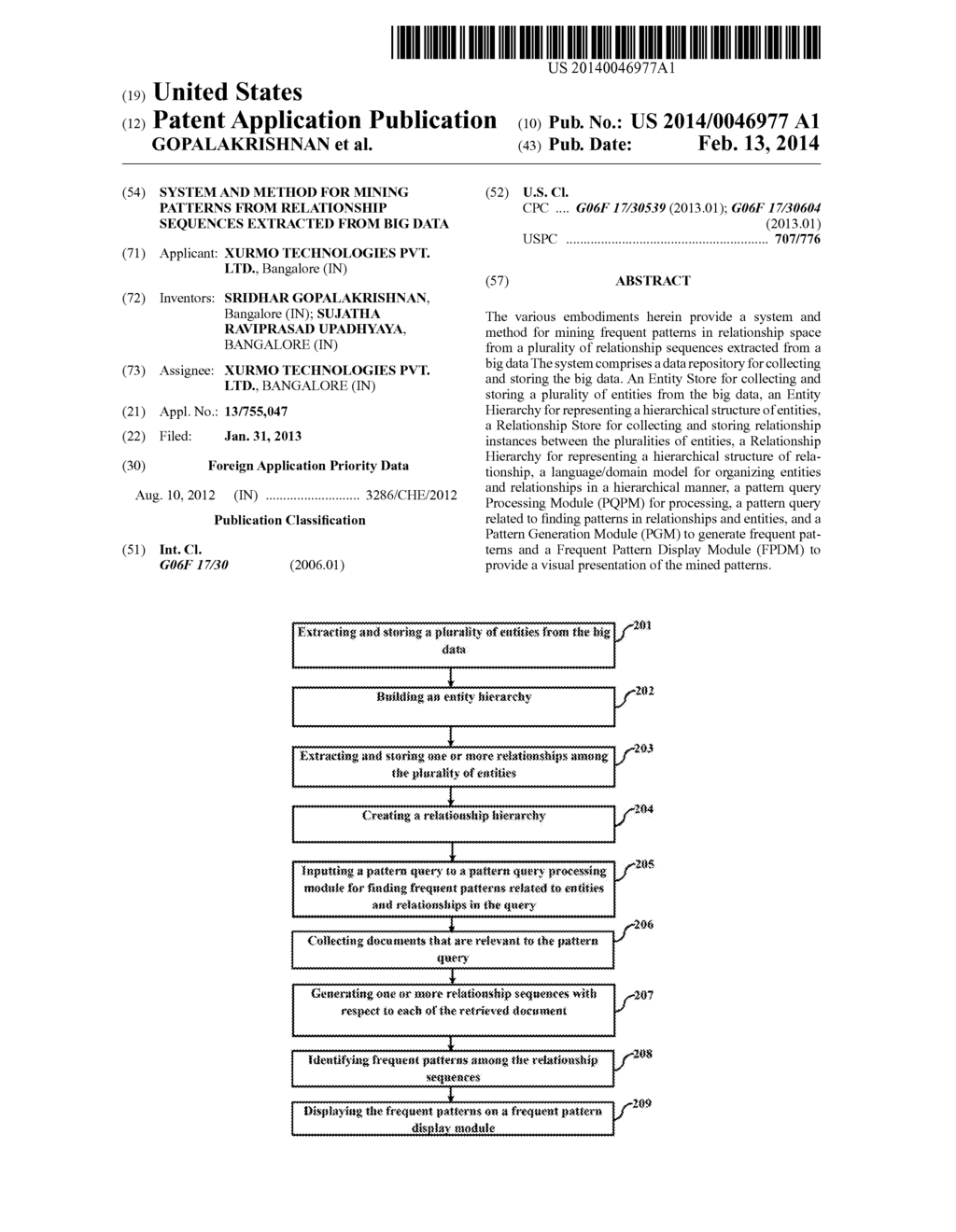 SYSTEM AND METHOD FOR MINING PATTERNS FROM RELATIONSHIP SEQUENCES     EXTRACTED FROM BIG DATA - diagram, schematic, and image 01