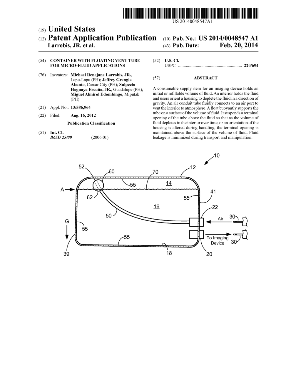 CONTAINER WITH FLOATING VENT TUBE FOR MICRO-FLUID APPLICATIONS - diagram, schematic, and image 01