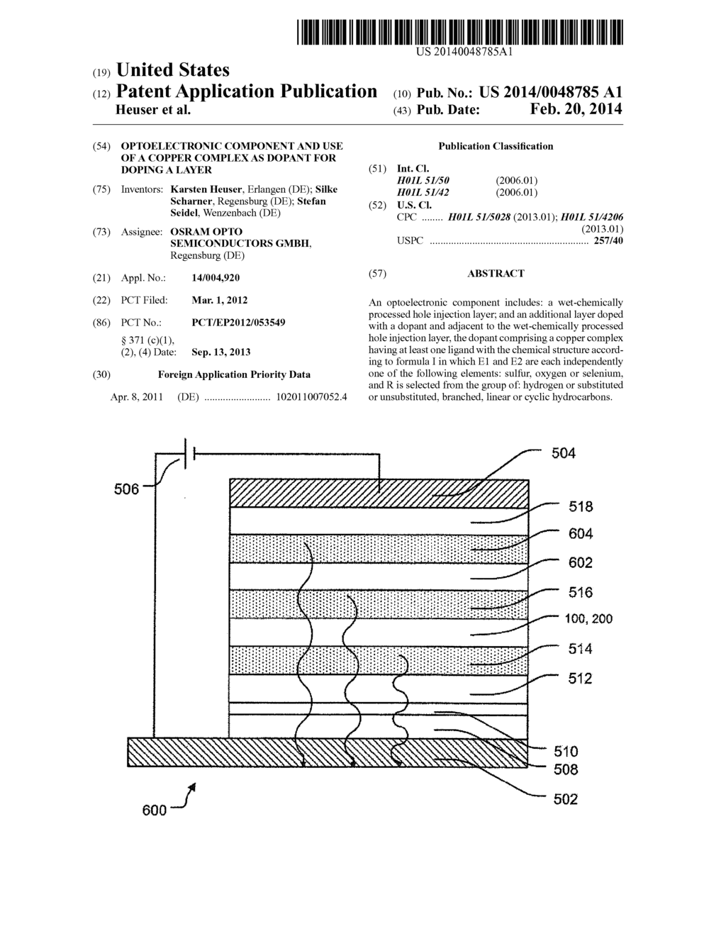 OPTOELECTRONIC COMPONENT AND USE OF A COPPER COMPLEX AS DOPANT FOR DOPING     A LAYER - diagram, schematic, and image 01