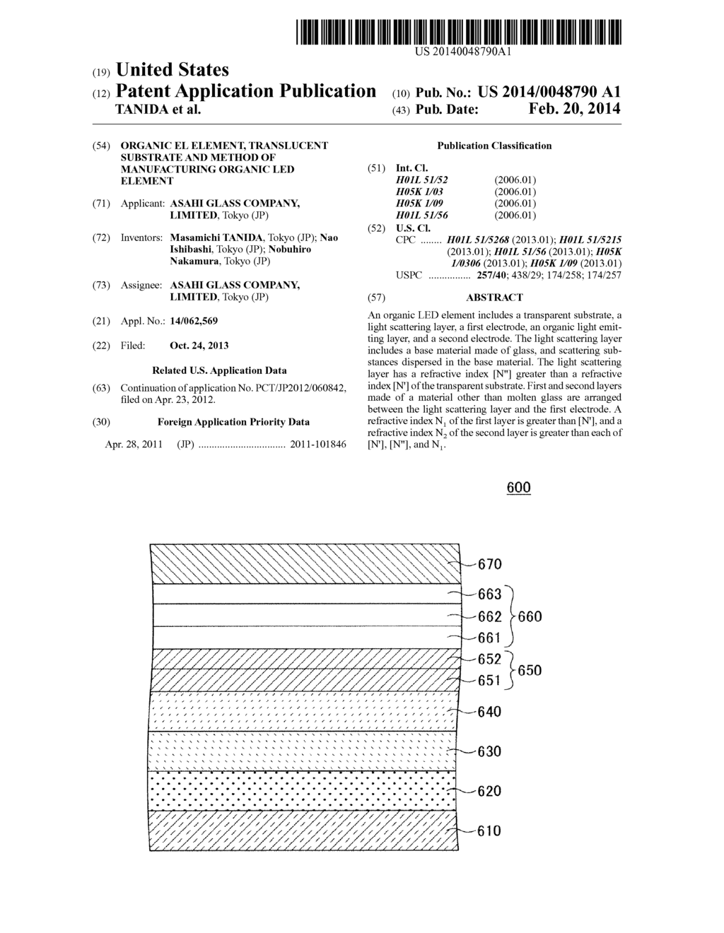 ORGANIC EL ELEMENT, TRANSLUCENT SUBSTRATE AND METHOD OF MANUFACTURING     ORGANIC LED ELEMENT - diagram, schematic, and image 01