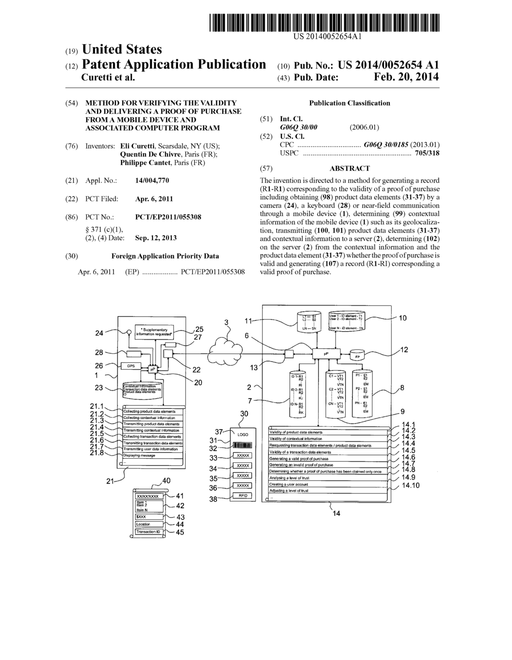 METHOD FOR VERIFYING THE VALIDITY AND DELIVERING A PROOF OF PURCHASE FROM     A MOBILE DEVICE AND ASSOCIATED COMPUTER PROGRAM - diagram, schematic, and image 01