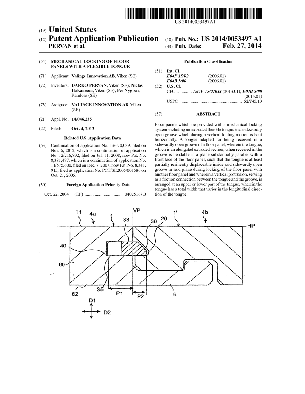 MECHANICAL LOCKING OF FLOOR PANELS WITH A FLEXIBLE TONGUE - diagram, schematic, and image 01