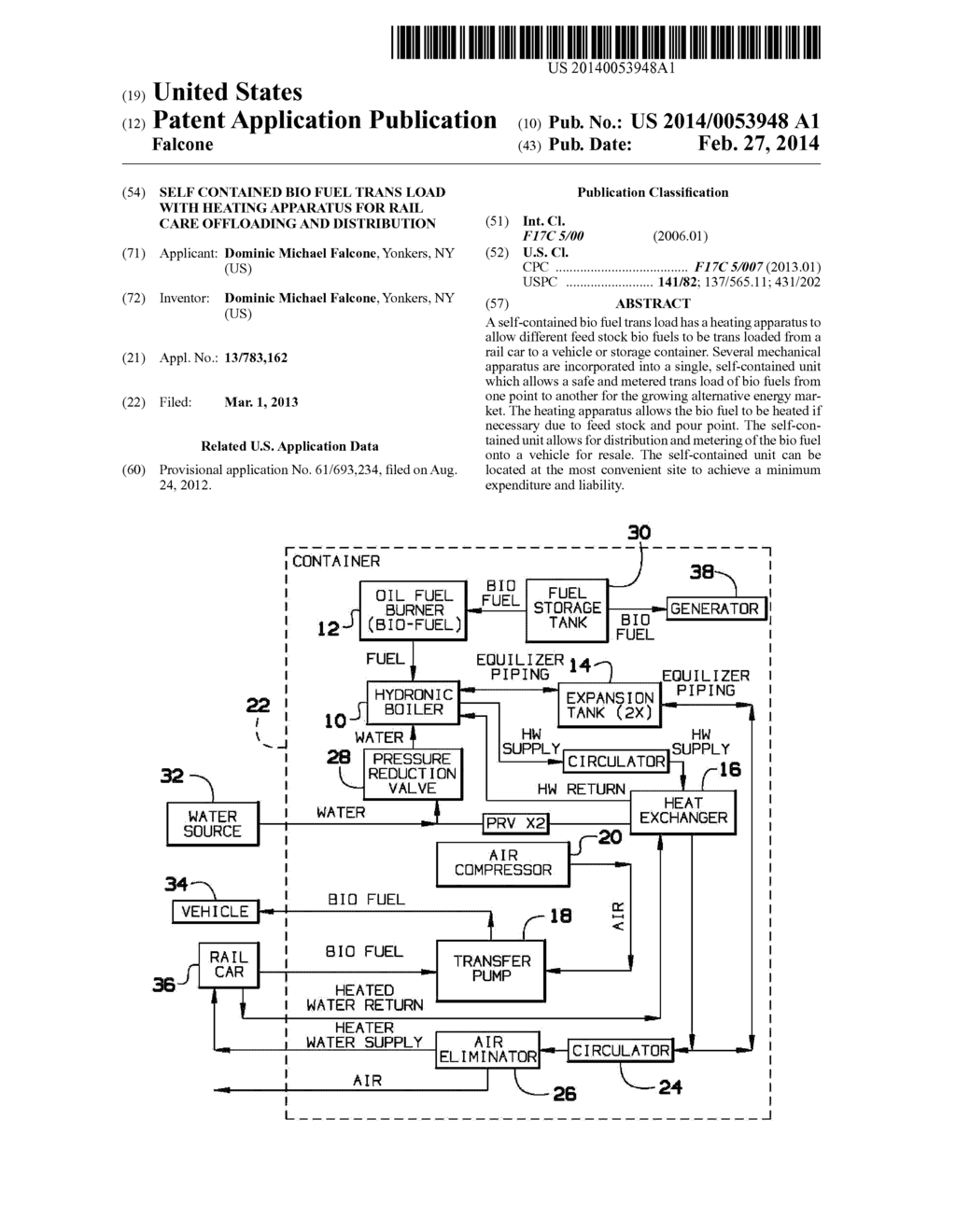 SELF CONTAINED BIO FUEL TRANS LOAD WITH HEATING APPARATUS FOR RAIL CARE     OFFLOADING AND DISTRIBUTION - diagram, schematic, and image 01