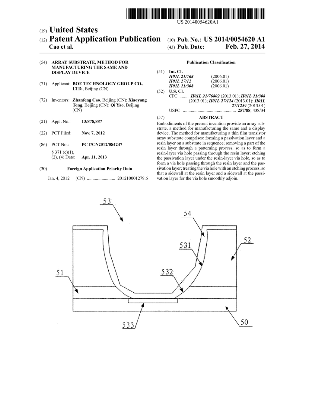 ARRAY SUBSTRATE, METHOD FOR MANUFACTURING THE SAME AND DISPLAY DEVICE - diagram, schematic, and image 01