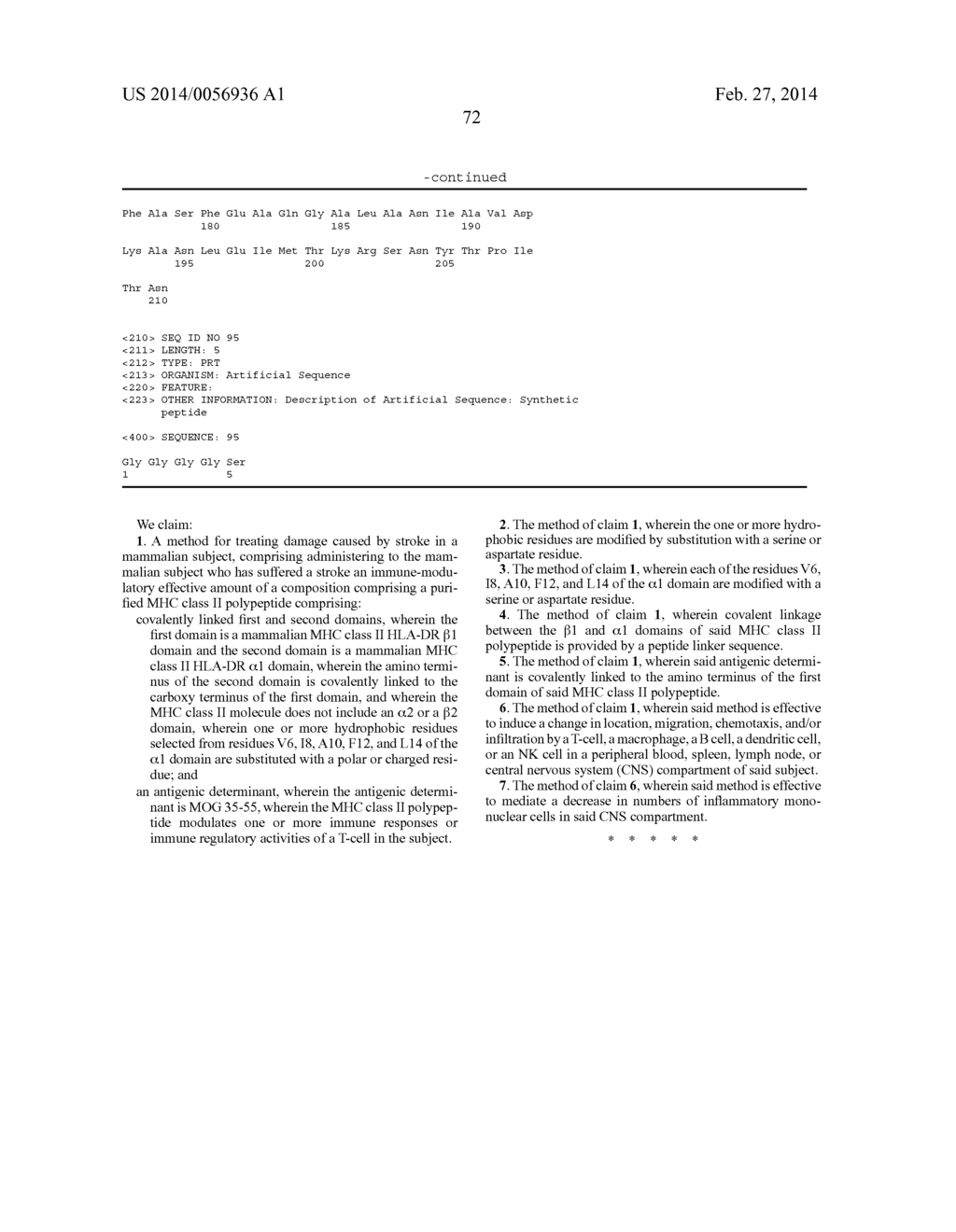 COMPOSITIONS AND METHODS USING RECOMBINANT MHC MOLECULES FOR THE TREATMENT     OF STROKE - diagram, schematic, and image 104