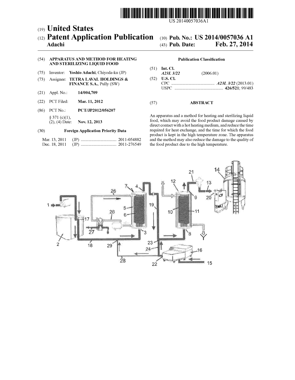 APPARATUS AND METHOD FOR HEATING AND STERILIZING LIQUID FOOD - diagram, schematic, and image 01