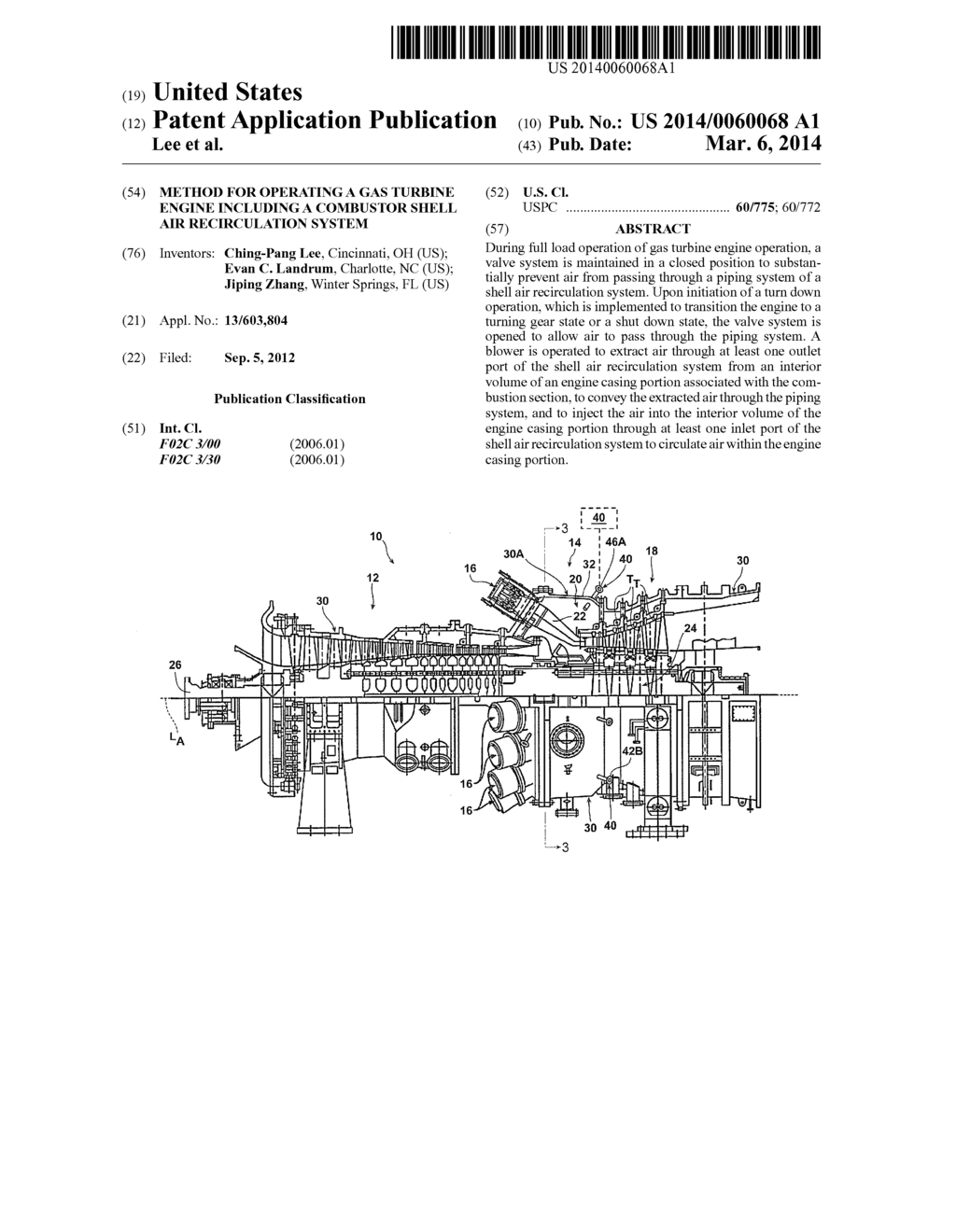 METHOD FOR OPERATING A GAS TURBINE ENGINE INCLUDING A COMBUSTOR SHELL AIR     RECIRCULATION SYSTEM - diagram, schematic, and image 01