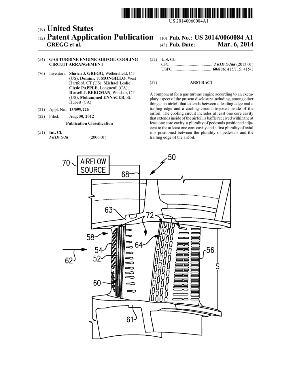 GAS TURBINE ENGINE AIRFOIL COOLING CIRCUIT ARRANGEMENT - diagram, schematic, and image 01