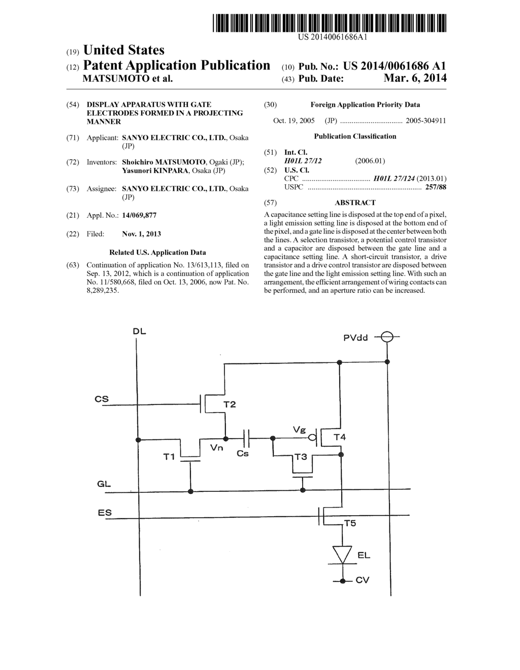 DISPLAY APPARATUS WITH GATE ELECTRODES FORMED IN A PROJECTING MANNER - diagram, schematic, and image 01