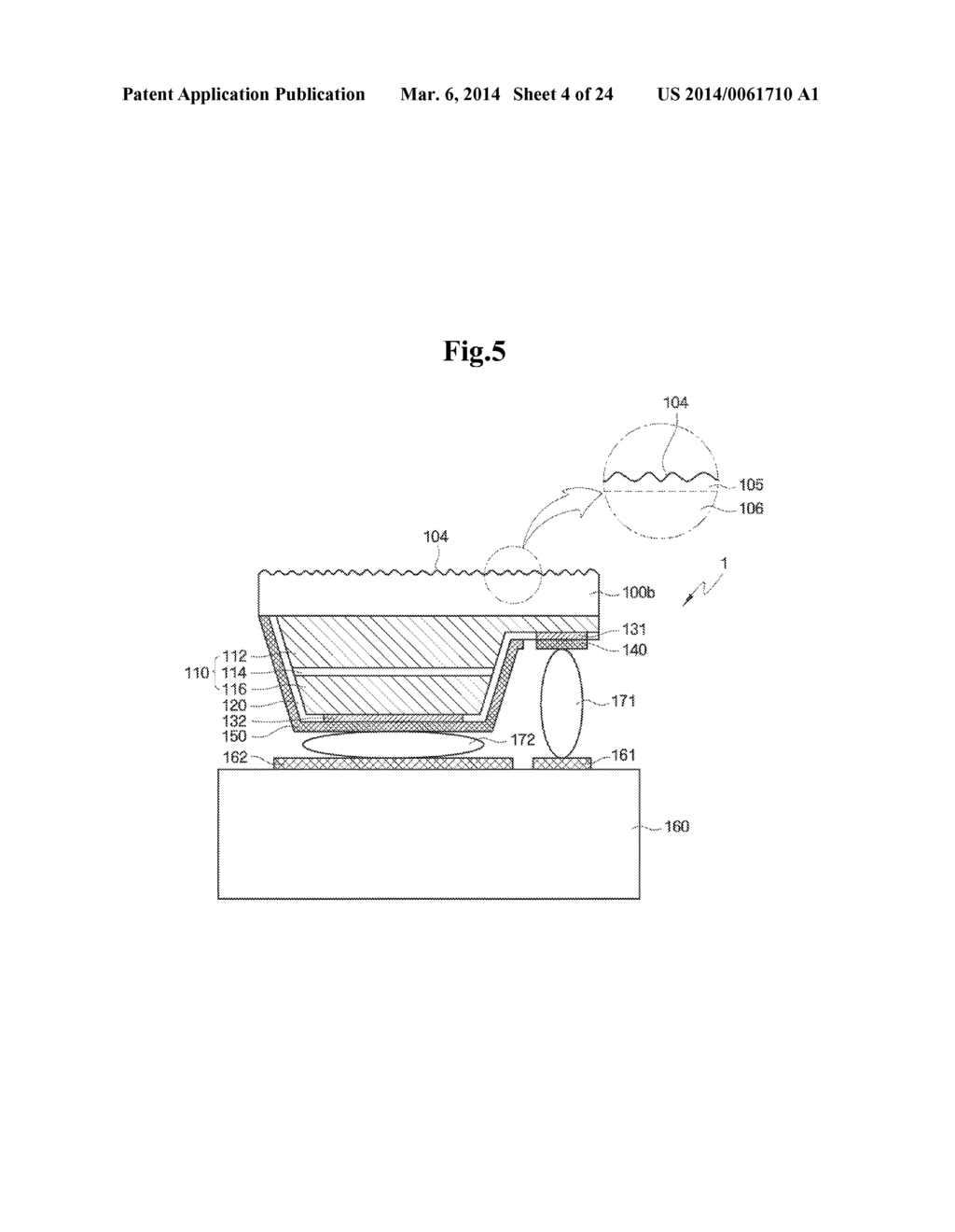 METHOD OF FABRICATING LIGHT-EMITTING APPARATUS WITH IMPROVED LIGHT     EXTRACTION EFFICIENCY AND LIGHT-EMITTING APPARATUS FABRICATED USING THE     METHOD - diagram, schematic, and image 05