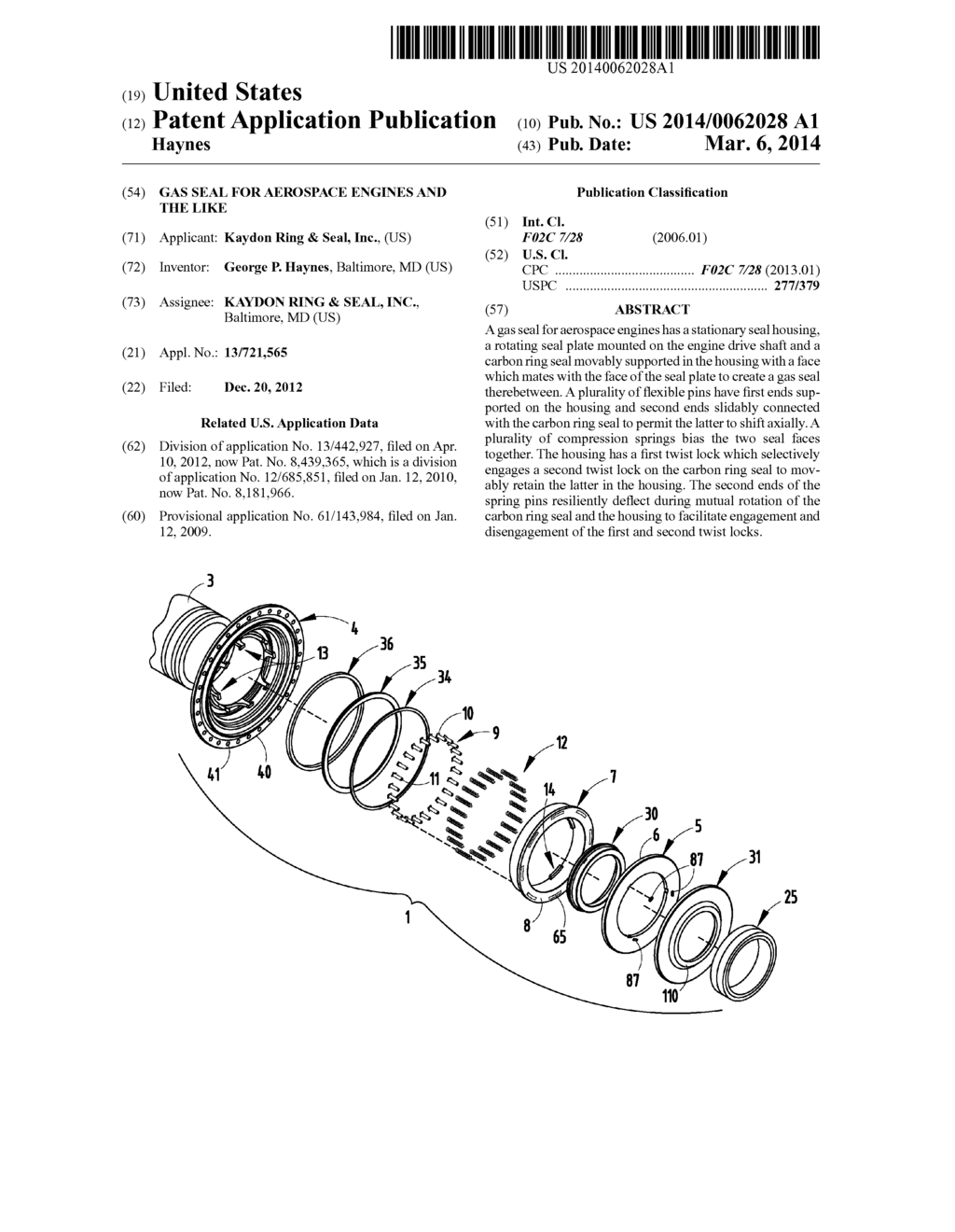 GAS SEAL FOR AEROSPACE ENGINES AND THE LIKE - diagram, schematic, and image 01