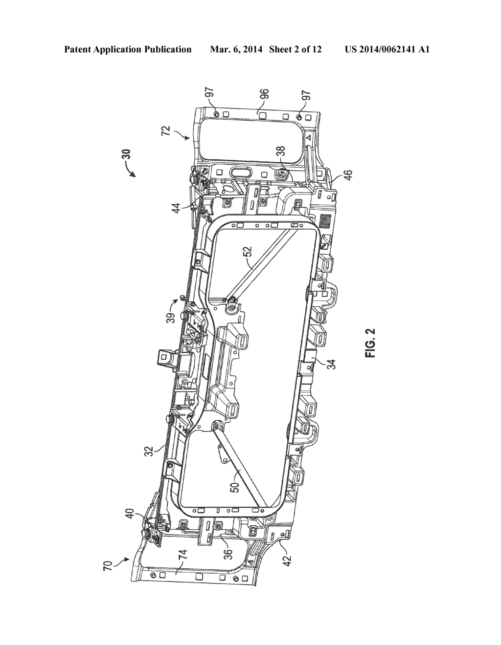 HOOD ASSEMBLY FOR A VEHICLE AND METHOD OF ALIGNING FRONT END ASSEMBLY     COMPONENTS FOR A VEHICLE - diagram, schematic, and image 03