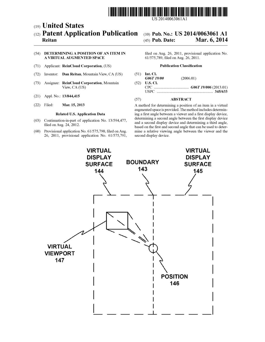 DETERMINING A POSITION OF AN ITEM IN A VIRTUAL AUGMENTED SPACE - diagram, schematic, and image 01