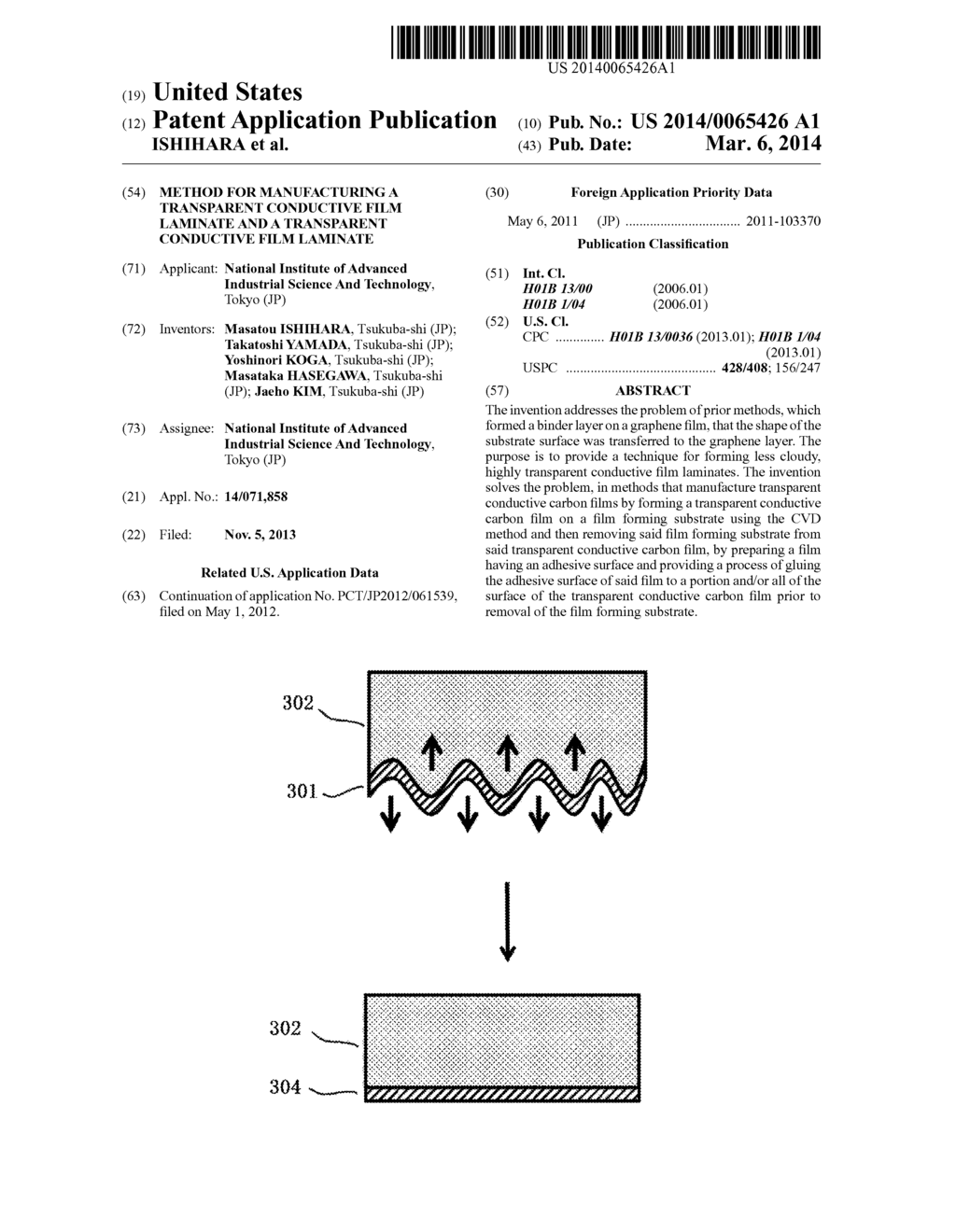 METHOD FOR MANUFACTURING A TRANSPARENT CONDUCTIVE FILM LAMINATE AND A     TRANSPARENT CONDUCTIVE FILM LAMINATE - diagram, schematic, and image 01