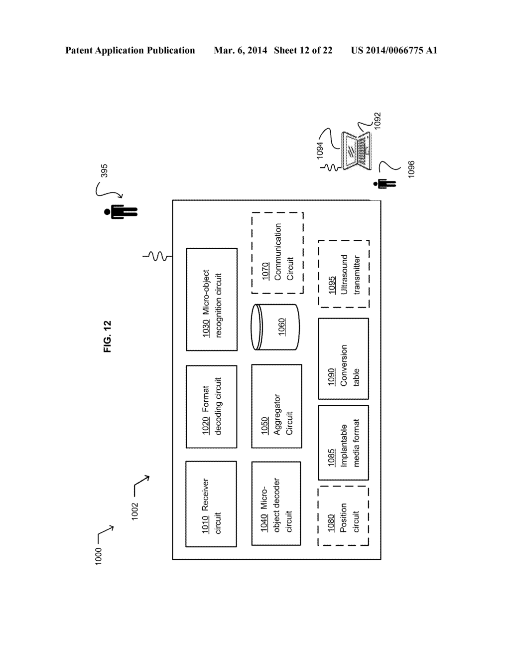 READING ULTRASOUND-DIFFERENTIABLE MICRO-OBJECTS IMPLANTED IN A VERTEBRATE     SUBJECT AND HAVING A SPATIAL FORMAT - diagram, schematic, and image 13