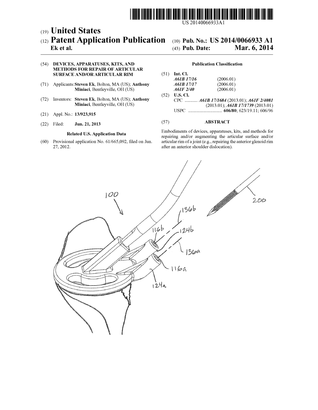 Devices, Apparatuses, Kits, and Methods for Repair of Articular Surface     and/or Articular Rim - diagram, schematic, and image 01