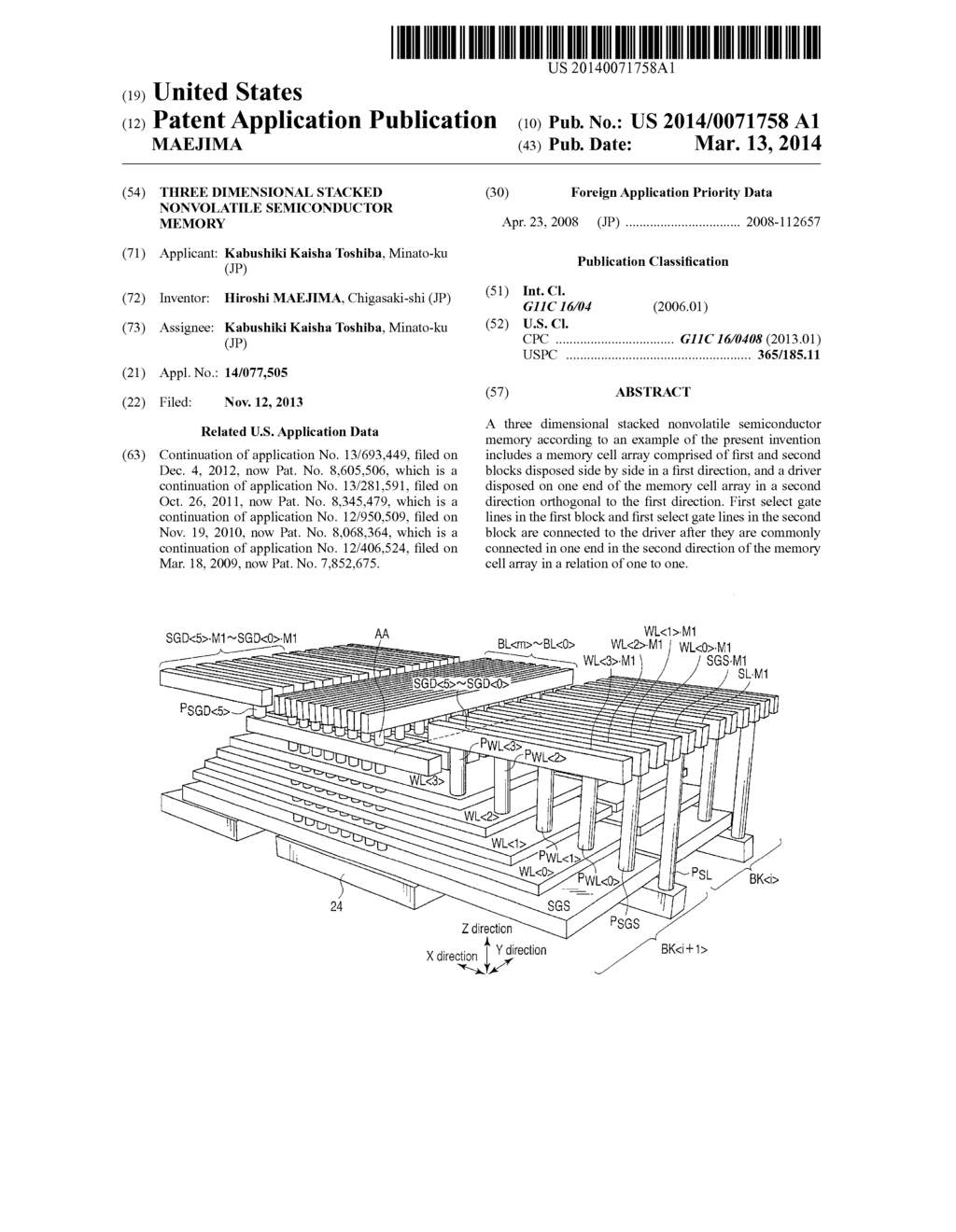 THREE DIMENSIONAL STACKED NONVOLATILE SEMICONDUCTOR MEMORY - diagram, schematic, and image 01