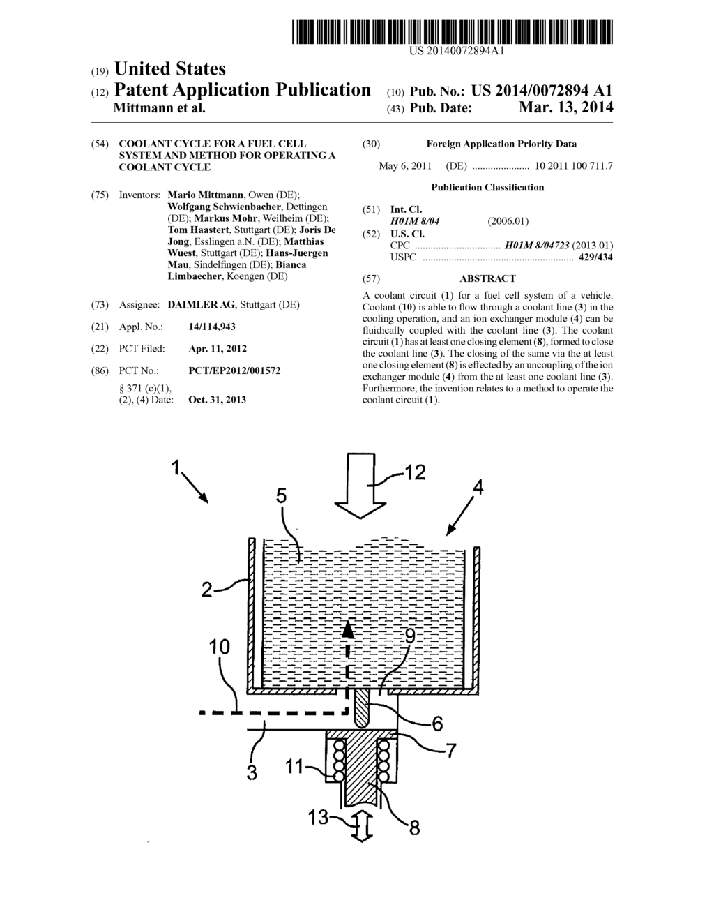 COOLANT CYCLE FOR A FUEL CELL SYSTEM AND METHOD FOR OPERATING A COOLANT     CYCLE - diagram, schematic, and image 01