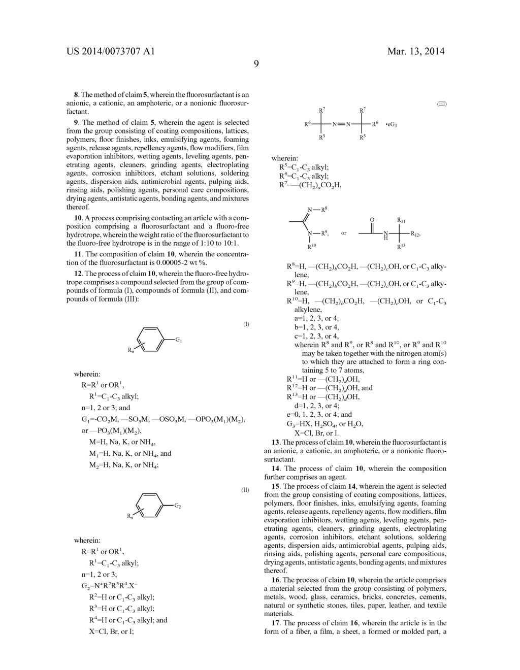 COMPOSITIONS COMPRISING A FLUOROSURFACTANT AND A FLUORO-FREE HYDROTROPE - diagram, schematic, and image 10