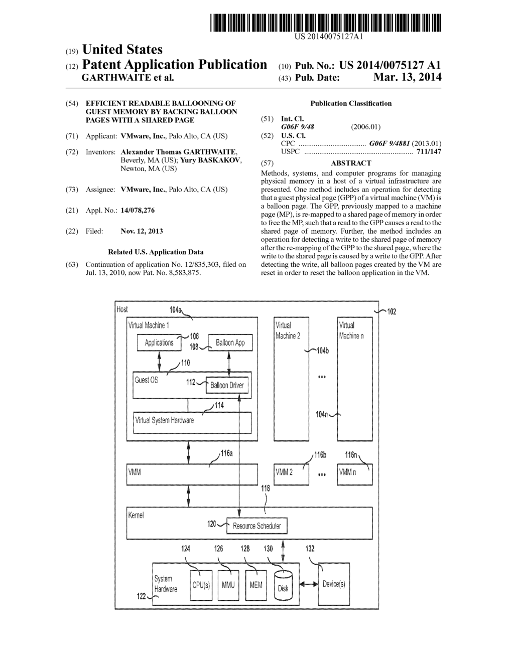 EFFICIENT READABLE BALLOONING OF GUEST MEMORY BY BACKING BALLOON PAGES     WITH A SHARED PAGE - diagram, schematic, and image 01