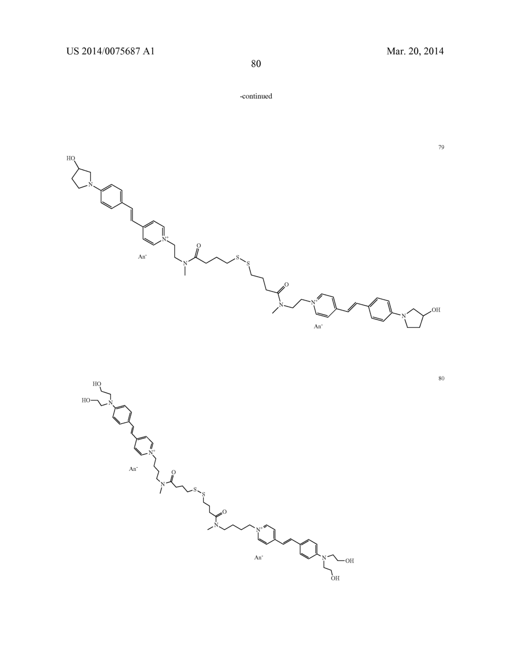 COMPOSITION FOR DYEING KERATINOUS FIBRES COMPRISING A DIRECT DYE HAVING A     DISULPHIDE/THIOL FUNCTIONAL GROUP, A THICKENING POLYMER, AN ETHOXYLATED     FATTY ALCOHOL AND/OR A NONIONIC SURFACTANT, AN ALKALINE AGENT AND A     REDUCING AGENT - diagram, schematic, and image 81