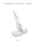 DISPOSABLE LIQUID ABSORBING CLEANING PAD FOR A HAND HELD CLEANING     IMPLEMENT HAVING AN ELONGATED HANDLE diagram and image