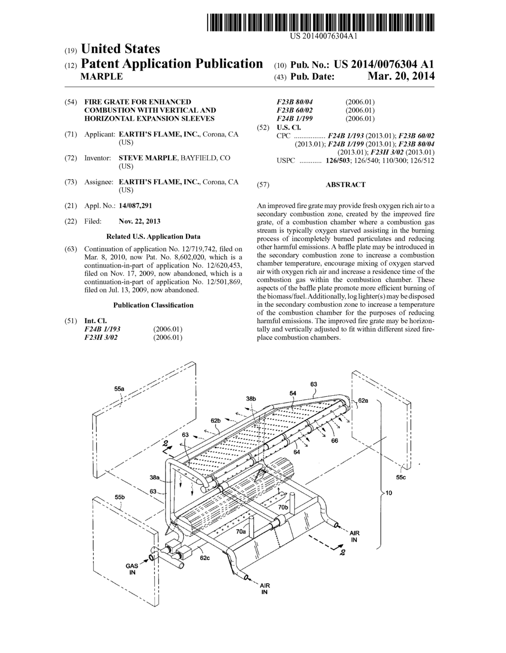 FIRE GRATE FOR ENHANCED COMBUSTION WITH VERTICAL AND HORIZONTAL EXPANSION     SLEEVES - diagram, schematic, and image 01