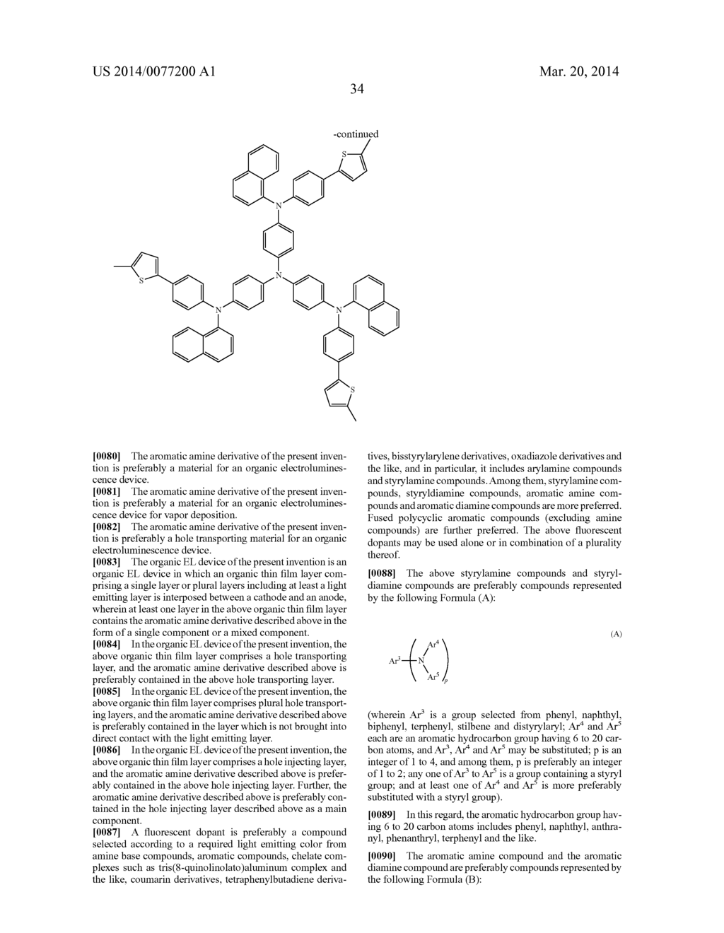 AROMATIC AMINE DERIVATIVES AND ORGANIC ELECTROLUMINESCENT DEVICE USING     SAME - diagram, schematic, and image 35