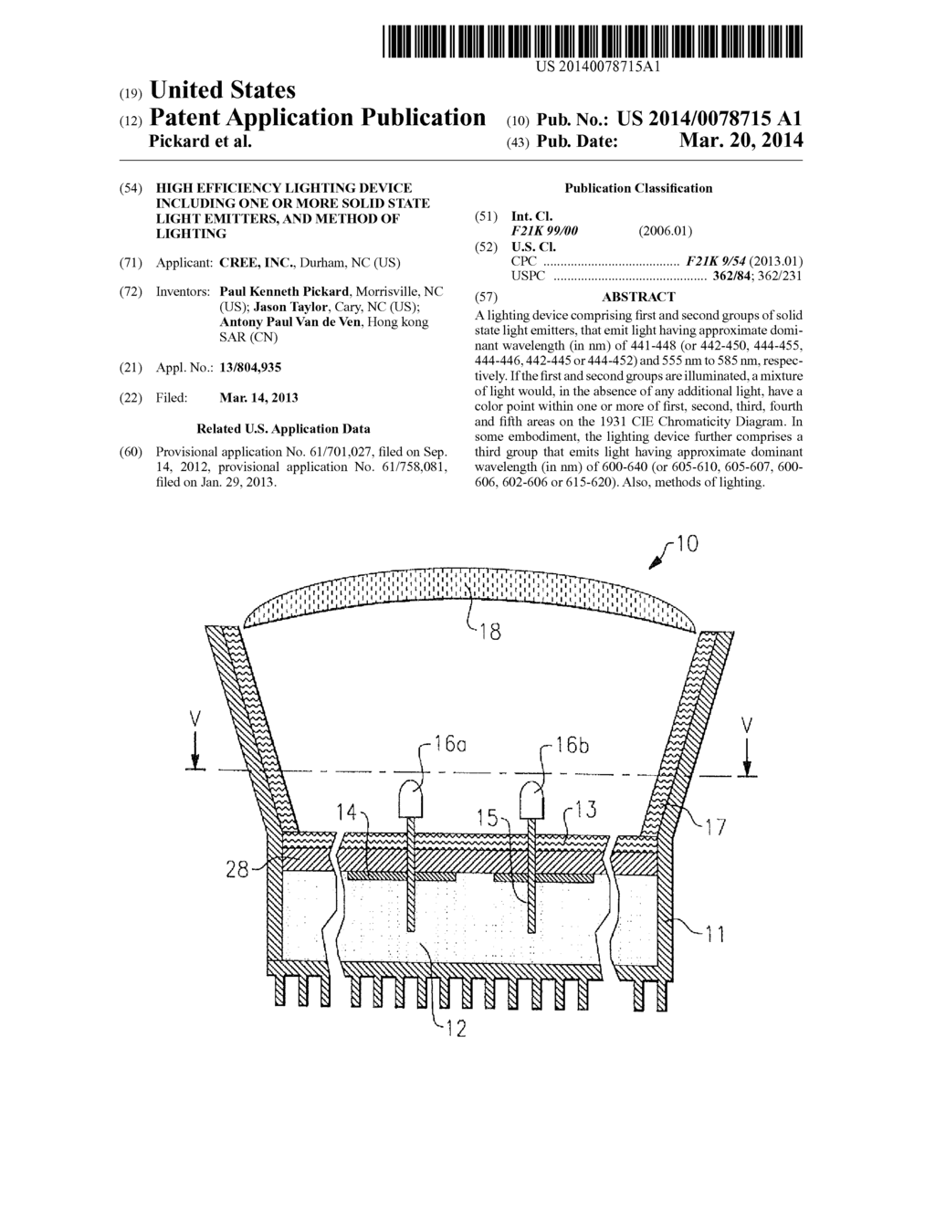 HIGH EFFICIENCY LIGHTING DEVICE INCLUDING ONE OR MORE SOLID STATE LIGHT     EMITTERS, AND METHOD OF LIGHTING - diagram, schematic, and image 01