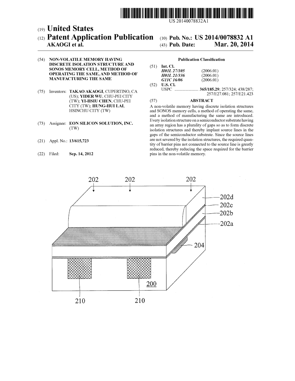 NON-VOLATILE MEMORY HAVING DISCRETE ISOLATION STRUCTURE AND SONOS MEMORY     CELL, METHOD OF OPERATING THE SAME, AND METHOD OF MANUFACTURING THE SAME - diagram, schematic, and image 01