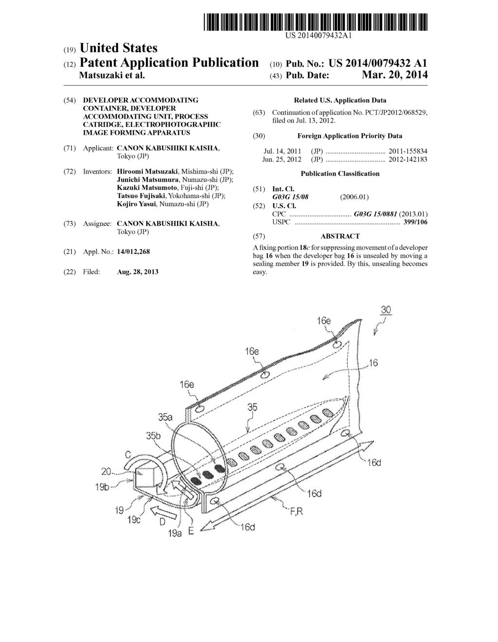 DEVELOPER ACCOMMODATING CONTAINER, DEVELOPER ACCOMMODATING UNIT, PROCESS     CATRIDGE, ELECTROPHOTOGRAPHIC IMAGE FORMING APPARATUS - diagram, schematic, and image 01