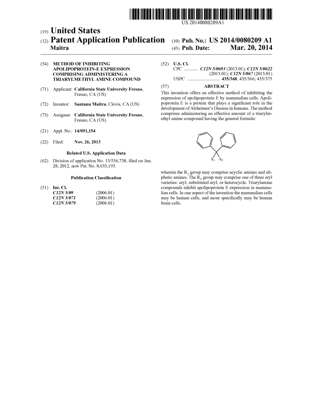 METHOD OF INHIBITING APOLIPOPROTEIN-E EXPRESSION COMPRISING ADMINISTERING     A TRIARYLMETHYL AMINE COMPOUND - diagram, schematic, and image 01