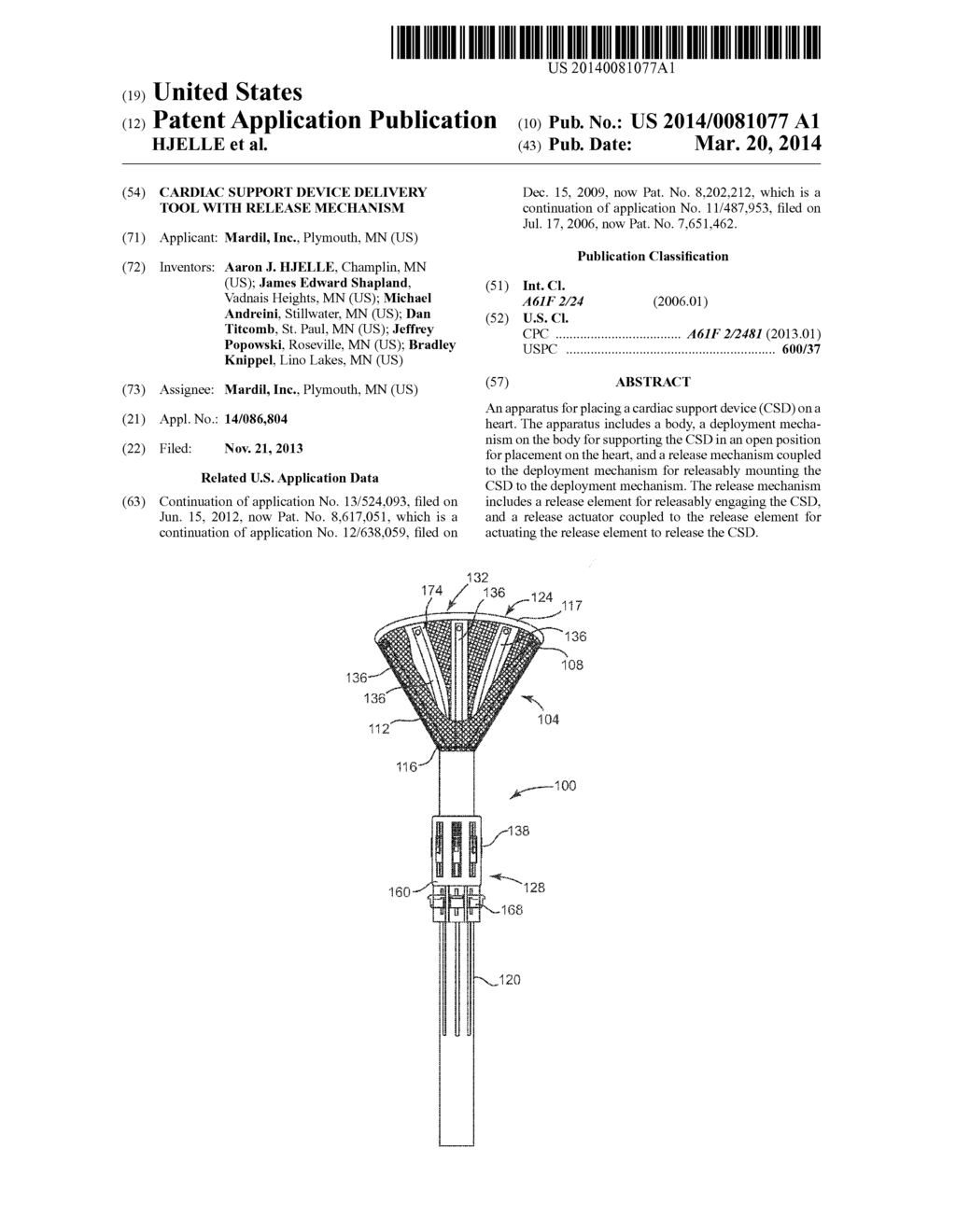 CARDIAC SUPPORT DEVICE DELIVERY TOOL WITH RELEASE MECHANISM - diagram, schematic, and image 01