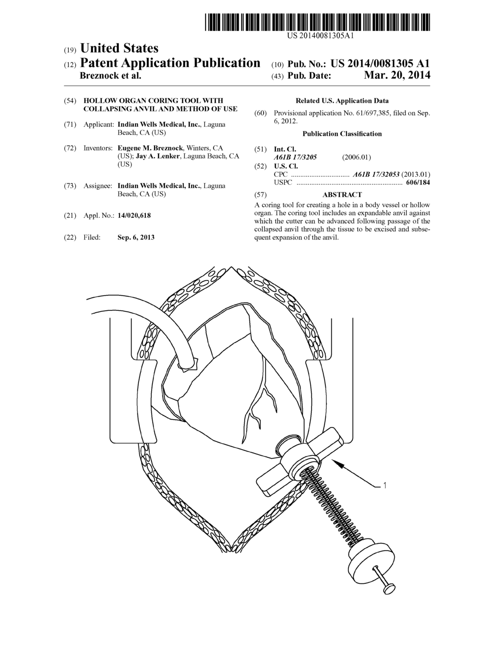 Hollow Organ Coring Tool with Collapsing Anvil and Method of Use - diagram, schematic, and image 01