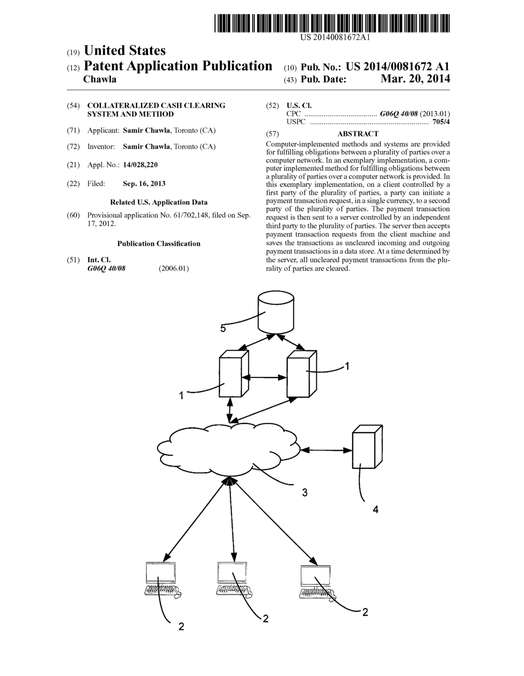 Collateralized Cash Clearing System and Method - diagram, schematic, and image 01