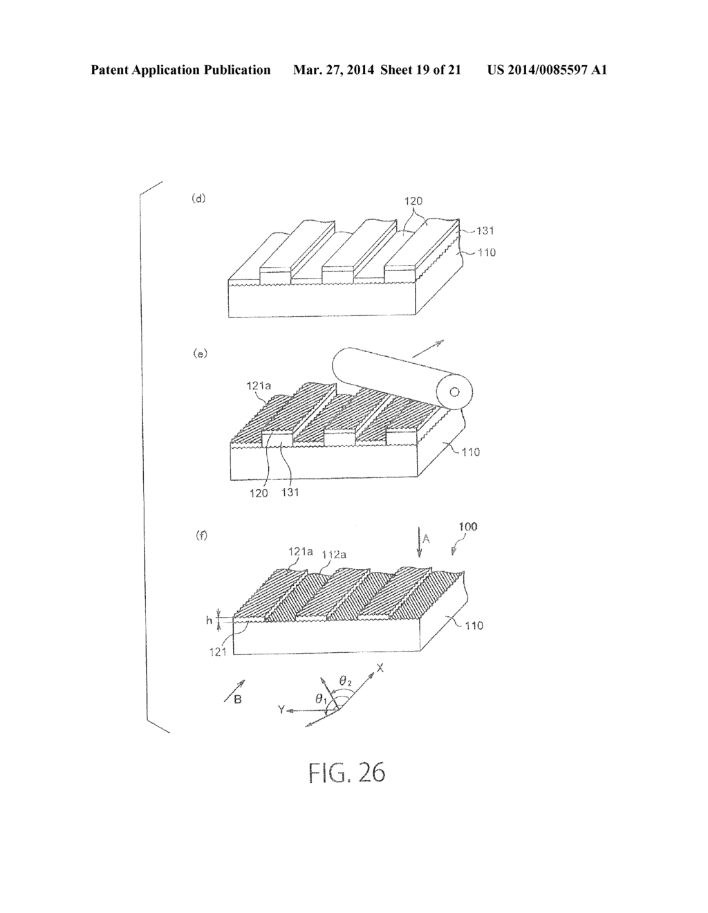 PATTERNED RETARDATION FILM FOR THREE-DIMENSIONAL DISPLAY AND METHOD FOR     PRODUCING MOLD FOR PATTERNED ALIGNMENT FILM FOR THREE-DIMENSIONAL DISPLAY - diagram, schematic, and image 20