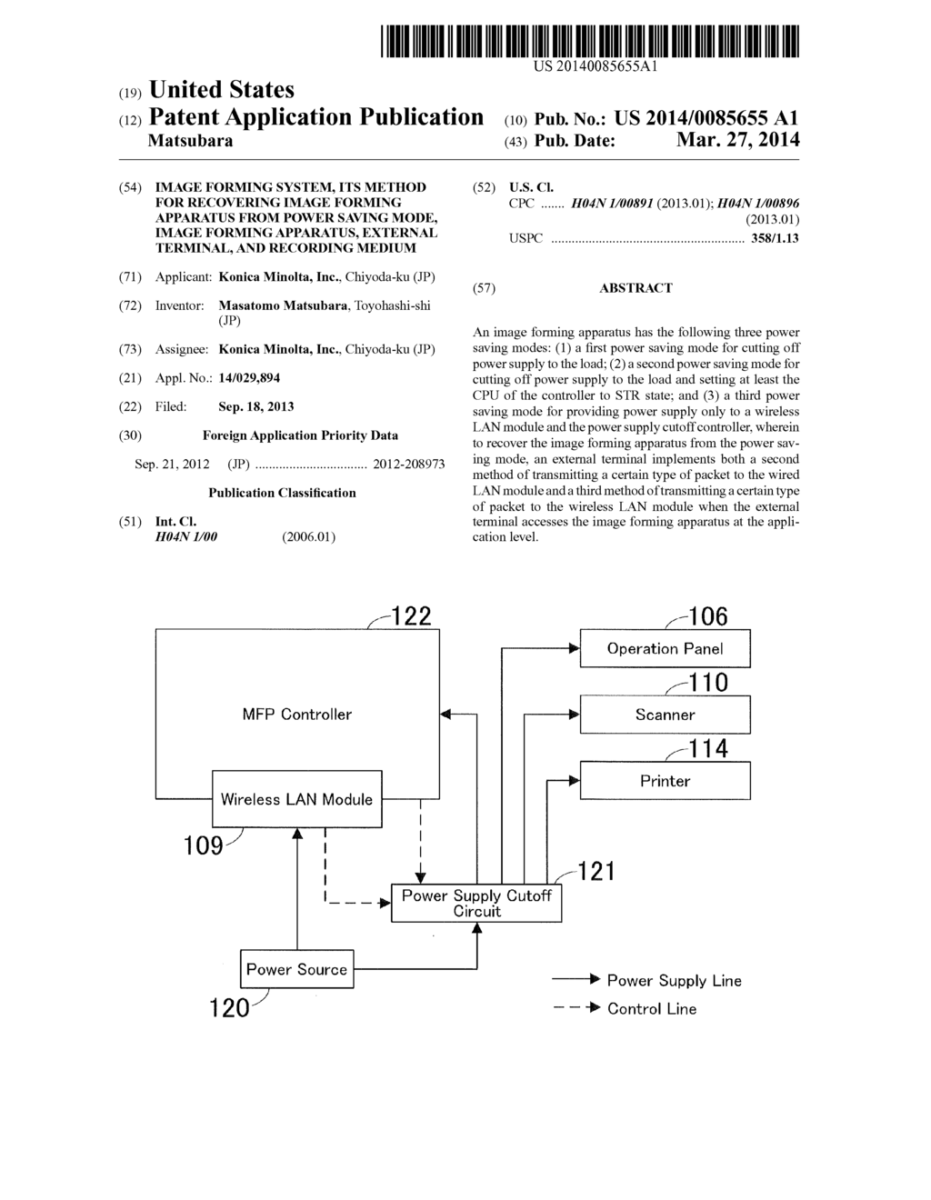 IMAGE FORMING SYSTEM, ITS METHOD FOR RECOVERING IMAGE FORMING APPARATUS     FROM POWER SAVING MODE, IMAGE FORMING APPARATUS, EXTERNAL TERMINAL, AND     RECORDING MEDIUM - diagram, schematic, and image 01