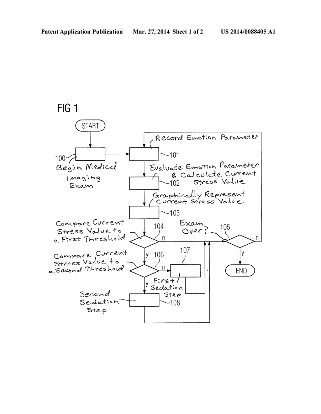 METHOD AND MEDICAL IMAGING DEVICE TO DETERMINE AND DISPLAY AN EMOTIONAL     STATE OF A PATIENT DURING THE MEDICAL IMAGING - diagram, schematic, and image 02