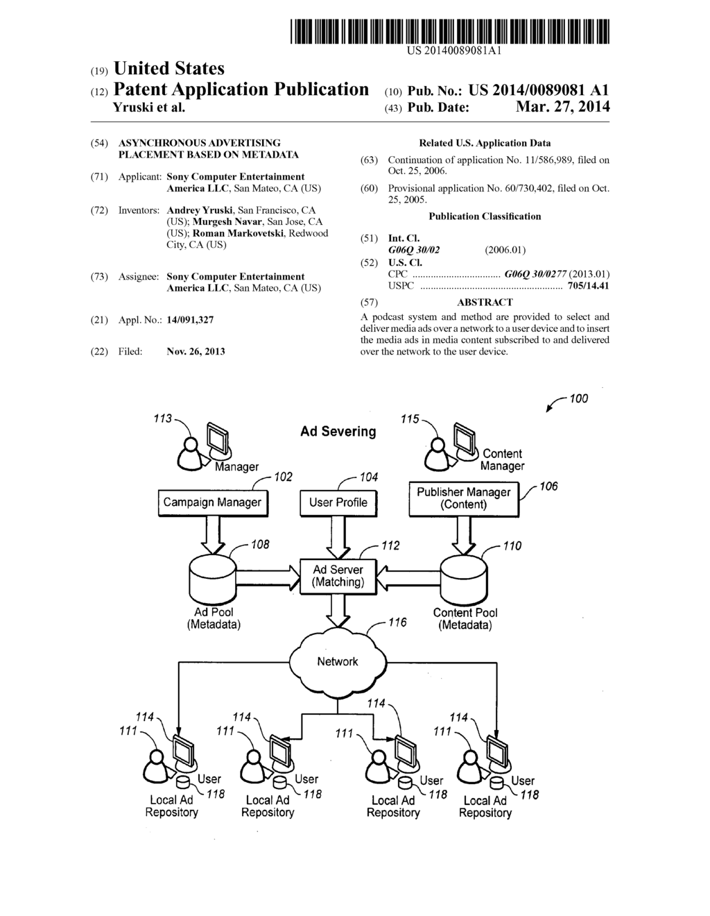 ASYNCHRONOUS ADVERTISING PLACEMENT BASED ON METADATA - diagram, schematic, and image 01