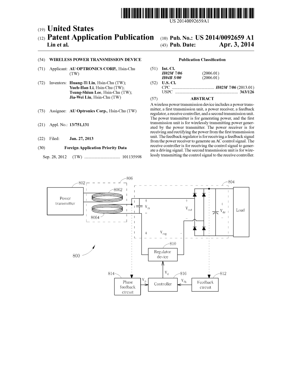 WIRELESS POWER TRANSMISSION DEVICE - diagram, schematic, and image 01