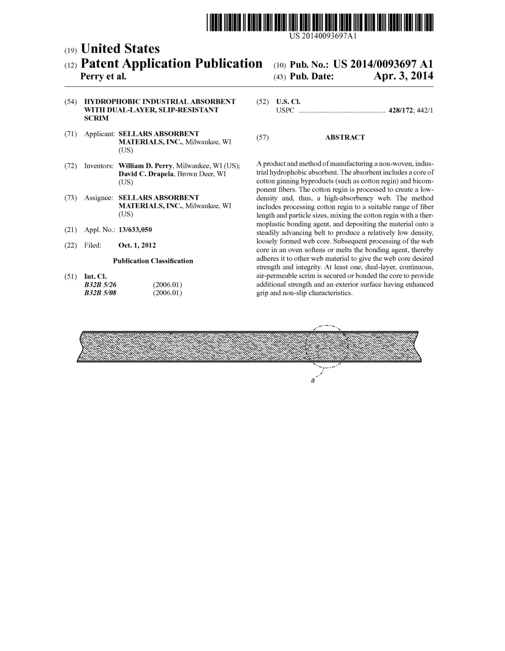 HYDROPHOBIC INDUSTRIAL ABSORBENT WITH DUAL-LAYER, SLIP-RESISTANT SCRIM - diagram, schematic, and image 01