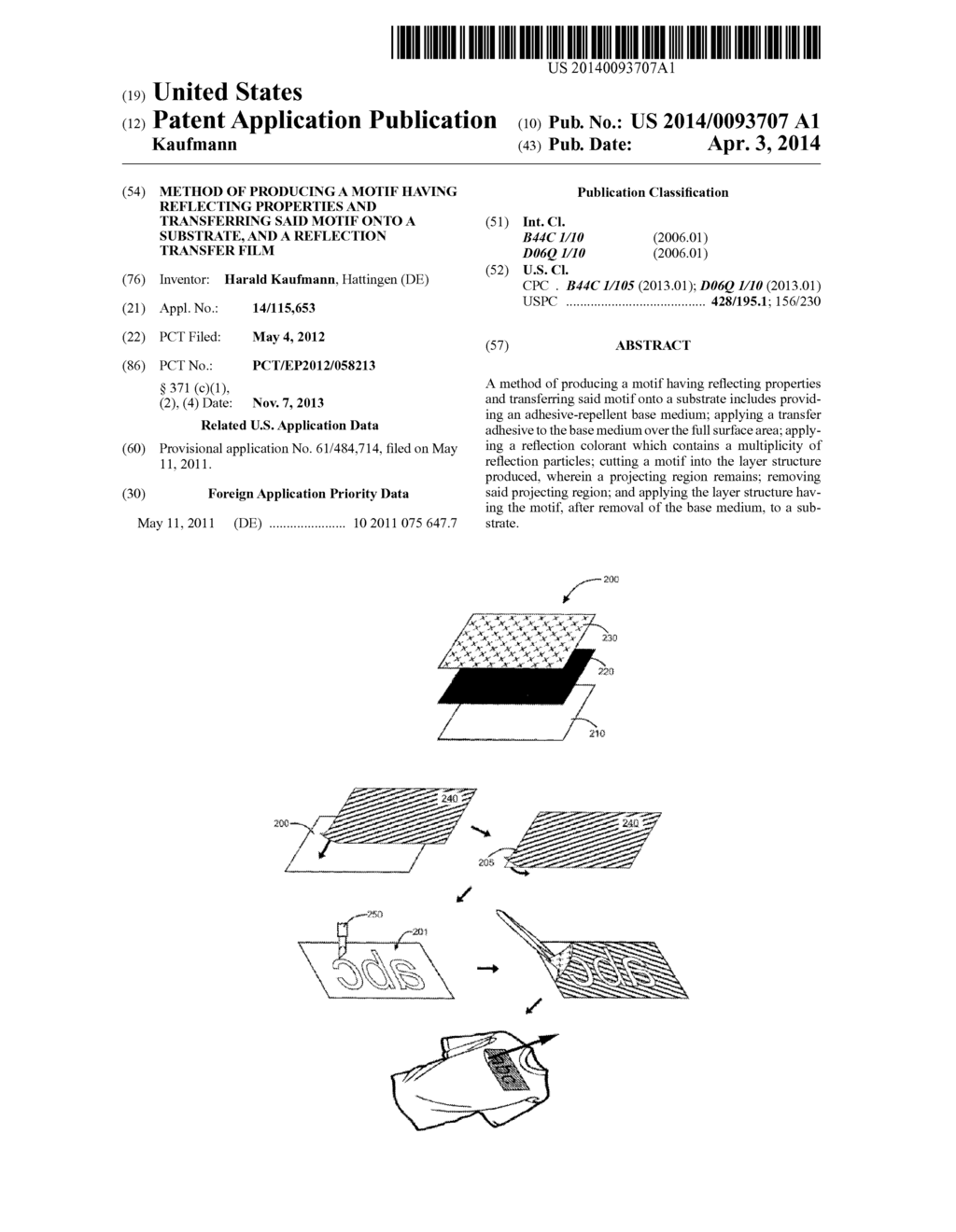 Method of Producing a Motif Having Reflecting Properties and Transferring     said Motif onto a Substrate, and a Reflection Transfer Film - diagram, schematic, and image 01