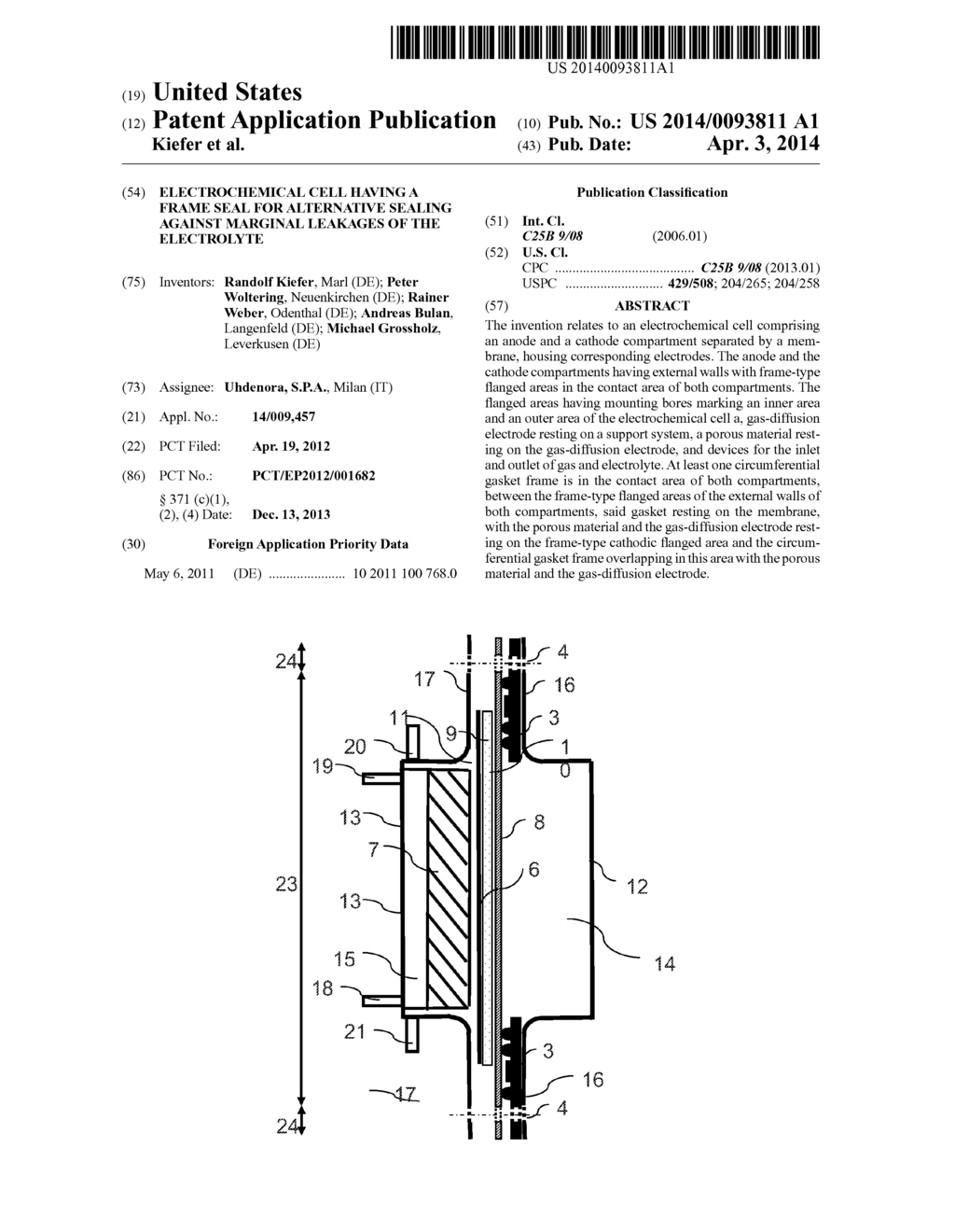 ELECTROCHEMICAL CELL HAVING A FRAME SEAL FOR ALTERNATIVE SEALING AGAINST     MARGINAL LEAKAGES OF THE ELECTROLYTE - diagram, schematic, and image 01