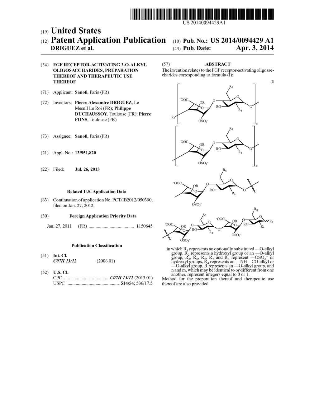 FGF RECEPTOR-ACTIVATING 3-O-ALKYL OLIGOSACCHARIDES, PREPARATION THEREOF     AND THERAPEUTIC USE THEREOF - diagram, schematic, and image 01