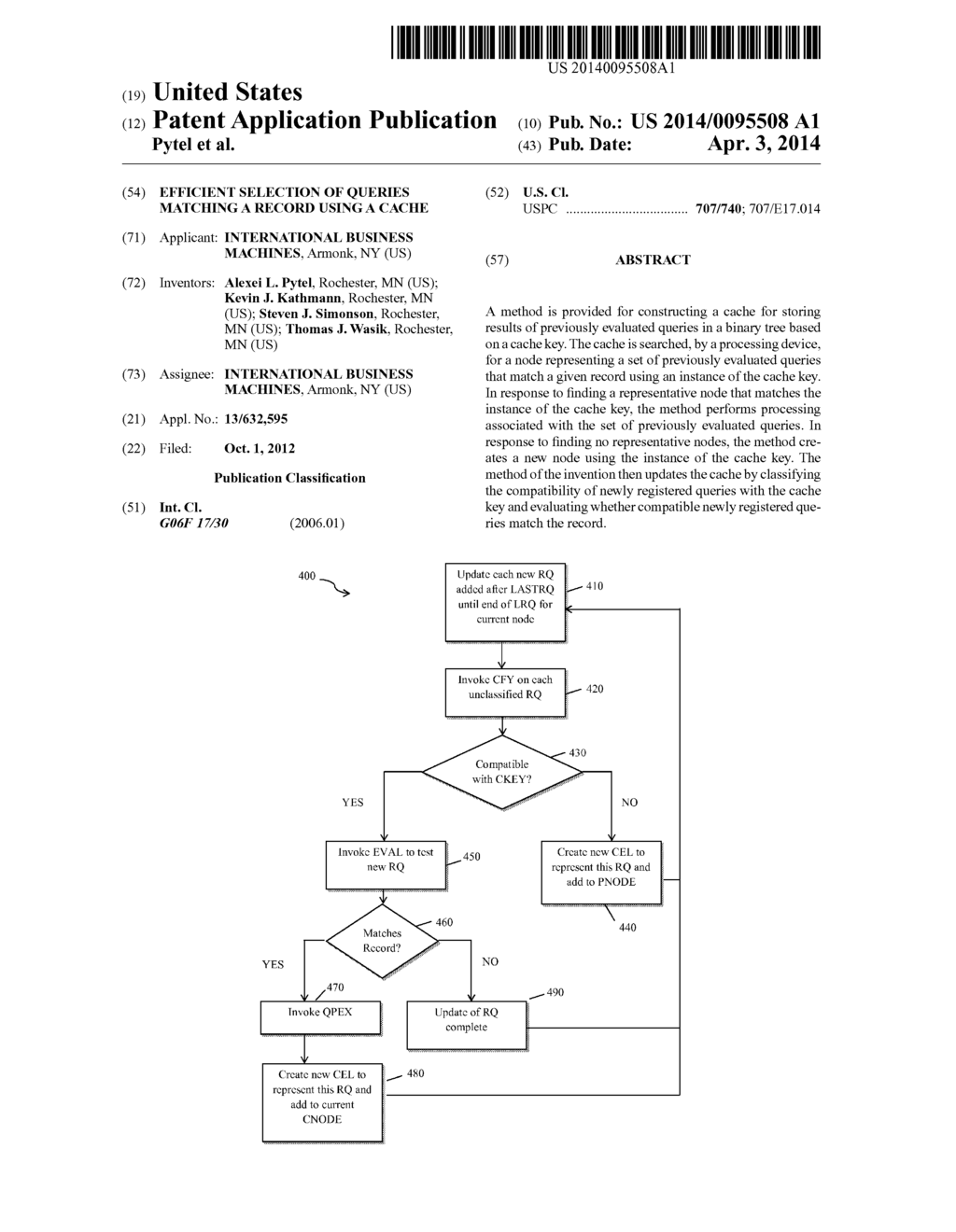 EFFICIENT SELECTION OF QUERIES MATCHING A RECORD USING A CACHE - diagram, schematic, and image 01