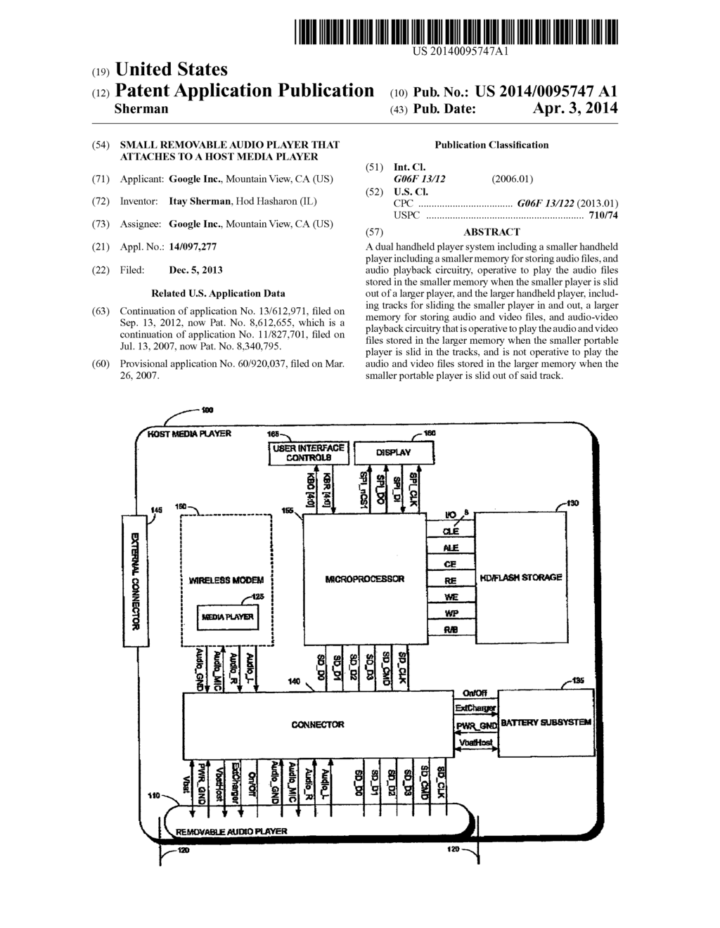 SMALL REMOVABLE AUDIO PLAYER THAT ATTACHES TO A HOST MEDIA PLAYER - diagram, schematic, and image 01