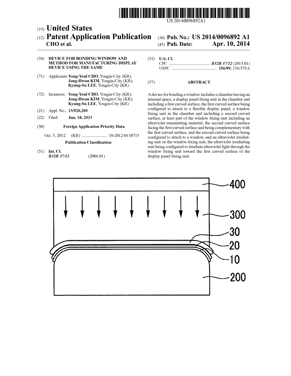 DEVICE FOR BONDING WINDOW AND METHOD FOR MANUFACTURING DISPLAY DEVICE     USING THE SAME - diagram, schematic, and image 01