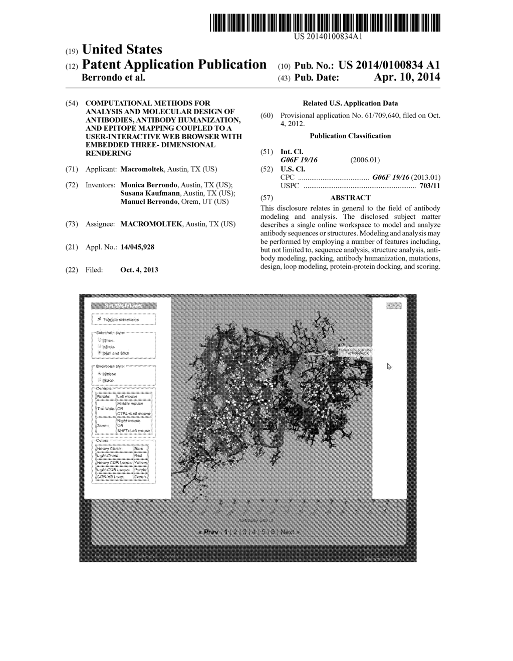 COMPUTATIONAL METHODS FOR ANALYSIS AND MOLECULAR DESIGN OF ANTIBODIES,     ANTIBODY HUMANIZATION, AND EPITOPE MAPPING COUPLED TO A USER-INTERACTIVE     WEB BROWSER WITH EMBEDDED THREE- DIMENSIONAL RENDERING - diagram, schematic, and image 01